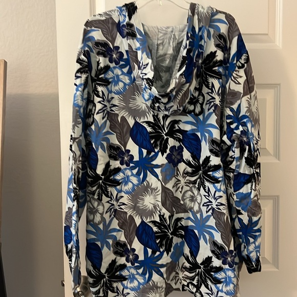 KS Island swim coverup poncho w/hood and pocket blu/wht Hawaiian floral 2X plus - Picture 8 of 16